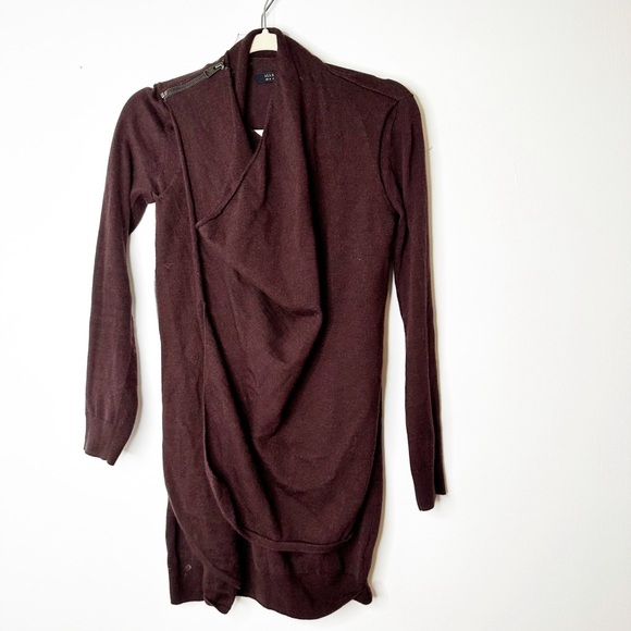 All Saints Dahlia Wool Long Cardigan Asymmetrical Zipper Cowl Sweater Size 2 - Picture 7 of 13